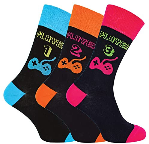 Sock Snob Mens Retro Gaming Funky Novelty Video Game Socks 6-11 | 3 Pairs (as8, numeric, numeric_6, numeric_11, regular, regular, Player 1/2 / 3)