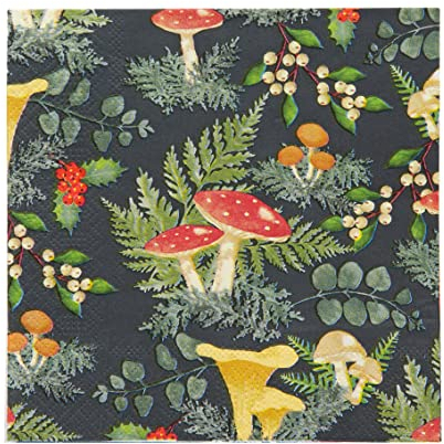 Talking Tables Recyclable Christmas Paper Napkins, Enchanting Forest Mushroom Themed Xmas Disposable Serviettes | Year Around Use, Decoupage Exclusively Designed in UK Pack of 20