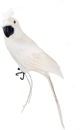 AUEAR, 45 cm große, weiße, lebensechte künstliche große Vögel, gefiederte gefälschte Schulterpapageien-Requisite für Dekoration, Ornament, Handwerk