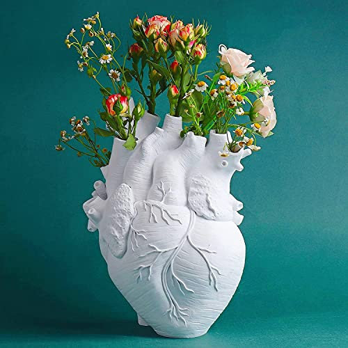 Aprjv Vase Blumenvasen Herzform Dekor Harz Blumentopf Modern Unique Nordic Art Stil Dekorative Vase für Zuhause Hochzeit Geschenk Desktop Wohnzimmer Dekoration - Weiß