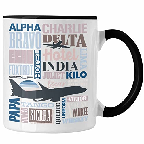 Trendation - Pilot ABC Alphabet Tasse Geschenk Beruf Flugzeug (Schwarz)