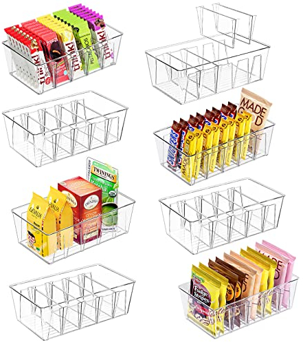 Puricon 8 Stück Snack Aufbewahrungsbox, stapelbarer Lebensmittel Organizer aus BPA-Frei Kunststoff, Kasten mit vier herausnehmbare Trennwände, Lebensmittelaufbewahrung Küche Aufbewahrung Organisation