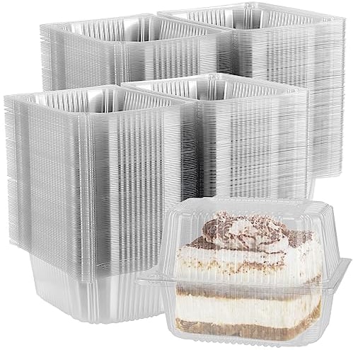 ZEONHEI 100 PCS Cake Slice Boxes Individual, 5.3 Inch Clear Plastic Cheesecake Boxes, Square Single Cupcake Box with Lids, Dessert Food Container for Salad, Sandwich, Muffin, Hamburger