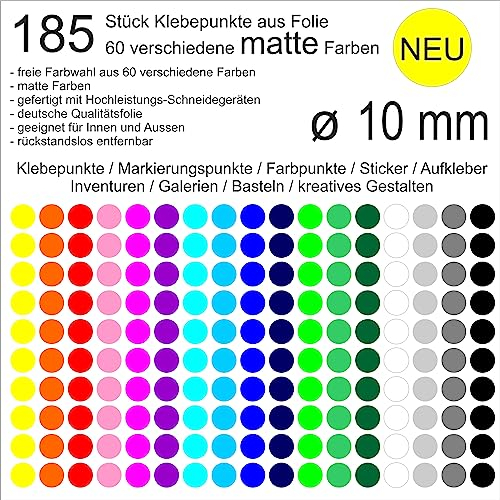 185 Stück Klebepunkte aus Folie matt rund 10mm wetterfest Aufkleber Sticker Decal Inventur Museen Galerien Markierungen Organisieren DIY basteln verzieren Scrapbook (429 Pastellrosa)
