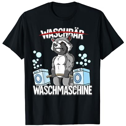 Kraftsport Geschenk Waschbär Waschmaschine Bodybuilding Fitness Gym T-Shirt Schwarz S Cartoon Design mit Hantelstange für Fitnessbegeisterte, Erwachsene und Kinder aller Geschlechter