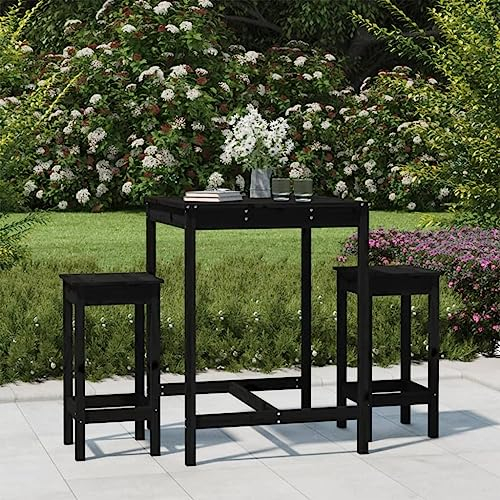 BaraSh 3-TLG. Gartenbar-Set Schwarz Massivholz Kiefer Bartisch Mit Barhocker Set Bartisch Mit StüHlen Bar Theke Tresen