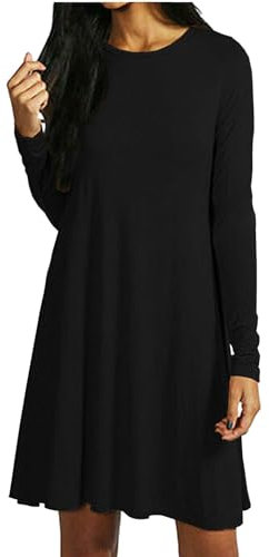 AJFASHION Women Long Sleeve Swing Dress Ladies Casual Flared A Line Skater Dress Top Size Black 12/14