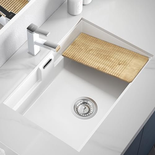 Bianca lavatoio in ceramica,lavatoio lavanderia,Lavatoio per lavanderia in ceramica con asse,Con lavatoio, set di scarico e foro per troppopieno, adatto per balconi familiari. ( Size : 70*47 )