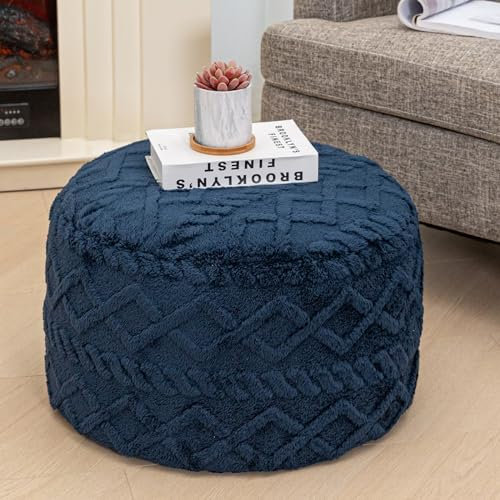 Ungefüllter Sitzhocker, Ottomanbezug, handgefertigt, Aufbewahrungslösung, Boden-Pouf, Fußstütze, Kissen, 50,8 x 30,5 cm, für Wohnzimmer, Hochzeit, Schlafzimmer, Marineblau, ohne Füllstoff