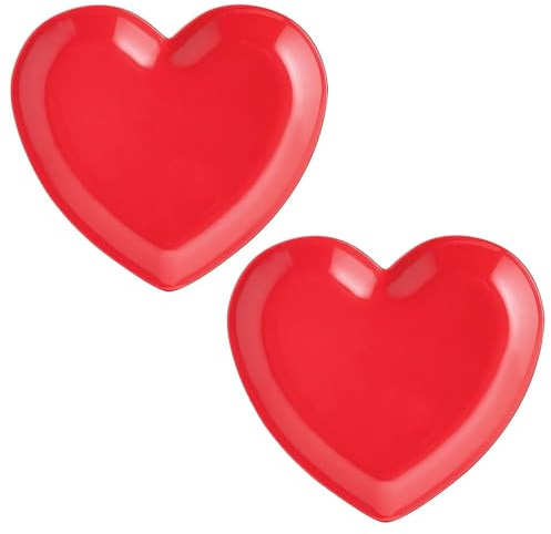 Widdle Gifts Valentines Heart Plate Red Set of 2, Reusable Plastic 25cm Suitable for Valentine, Wedding, Anniversary, Birthday Valentine's - 5583