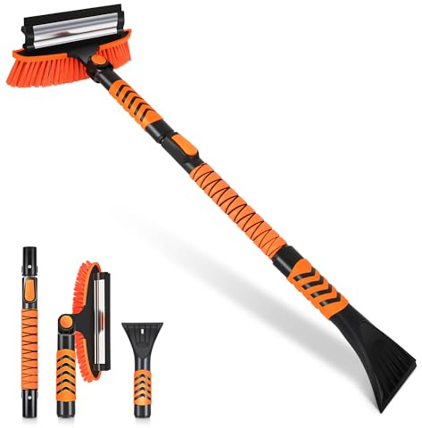 DNA MOTORING 43,3 Zoll 3-in-1 teilbare Schneebürste mit Rakel und Eiskratzer für Autos, SUVs, LKWs, Windschutzscheibenfenster, ausziehbares Schneeentfernungswerkzeug, TOOLS-00376, Orange/Schwarz