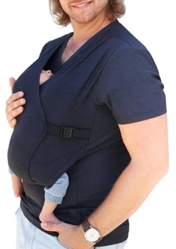 Oanviso Homme Porte-Bébé T-Shirt Kangaroo Chemise Col en V T-Shirt à Manche Longue Shirt Kangaroo Elastique Confort Porte-bébé Papa et Bébé Shirts Vêtements de Maternité C Bleu M