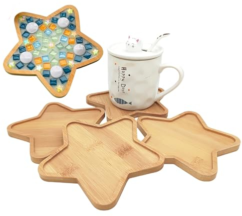 Anktily Bambus-Mosaik-Untersetzer, leere Bodenschalen für Bastelarbeiten, Mosaikzubehör, Trinkbecher-Untersetzer, Pflanzen-Untersetzer, Kunstteller (Stern), 4 Stück