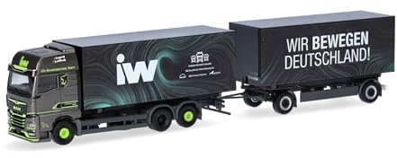 Herpa LKW Modell MAN TGX GX Wechselkoffer-Hängerzug IW/Wir bewegen Deutschland (Sachsen/Leipzig), Miniatur im Maßstab 1:87, Sammlerstück, Made in Germany, Kunststoff