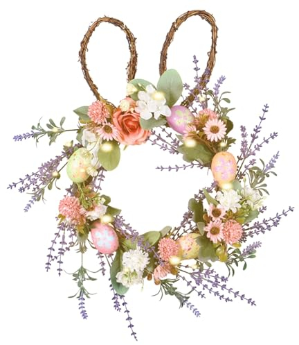 Kielsjajd Osterkranz Tür Deko Kranz Ostern Hase Eier Osterdeko Tischkranz Ostern Kranz Tür Deko Türkranz Ostern Künstliche Osterkranz, Ostertür Dekorationen im Freien Hängen (H-012, One Size)