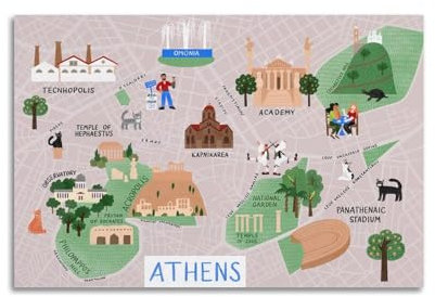 UNSGA Karten-Poster, Europa, Griechenland, Athen, Poster, dekoratives Gemälde, Leinwand, Wandposter und Kunstdruck, moderne Familienschlafzimmer-Dekoration, Poster, 60 x 90 cm