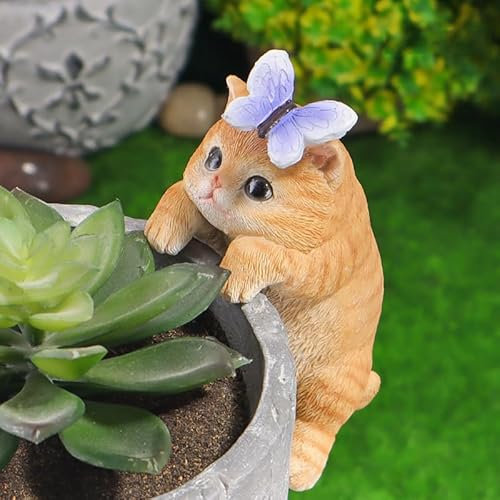 Gorwagely Cat Planter Pot Hanger, Terrarium Flower Pot and Vase Hugger Ornaments Flower Animal Pots Hanging Garden Flower Pots Balcony Pendant Ornaments (Orange)