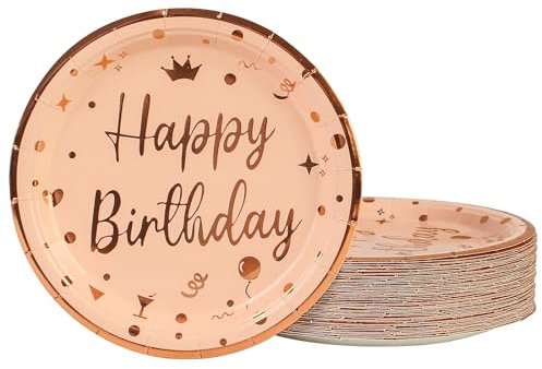 DHAIQC Lot de 50 Assiettes Jetables 23cm, Rose Vaisselle pour Anniversaire, Dessert, Barbecue, Camping, Mariages et Fête (Rose, 23CM)