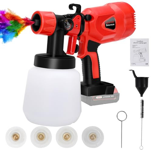Cordless Paint Sprayer for Milwaukee M18 18V Battery, 400W HVLP Paint Sprayer Gun, Brushless Motor, 4 Nozzles, 3 Spray Patterns for Home Interior & Exterior, House Fence Walls Painting (NO BATTERY)