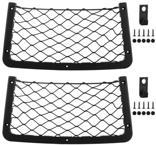 ASelected 2 Pcs Storage Nets for Campervans Car Storage With 2 Hooks Net Storage Nets,With Plastic Frame for Storing Phone Water Bottle Toiletry(18X36Cm)