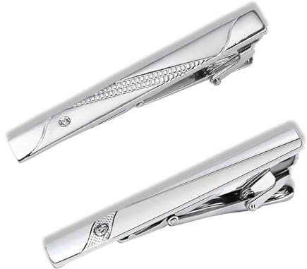 DHWEKU 2 Stück Krawattennadeln für herren, Krawattennadel, Krawattenklammer, Tie clip, Krawattennadel silber, Für Valentinstag, Weihnachten, Hochzeit, Business, Bar und Alltag(Silber)