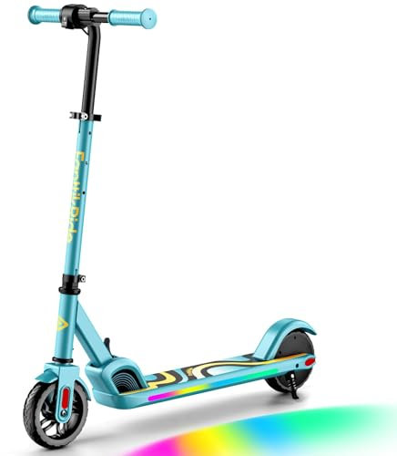FanttikRide C9 Pro Elektroroller für Kinder 8-12 Jahren, Bunte Regenbogenlichter, 8/12/16 km/h, 8KM Reichweite, LED-Anzeige, Höhenverstellbar, Faltbar, für Jungen und Mädchen Blau