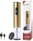 ELMWAY Rechargeable Electric Wine Bottle Opener – Electric Wine Opener & Corkscrew with Dual LED Lights, Transparent Window, Fast Cork Removal & Brushed Stainless Steel, Includes Foil Cutter – Gold