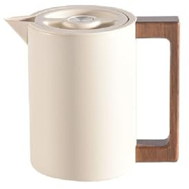 Jarra Térmica De Café Vacío Aislada, Matraz Acero Inoxidable, Con Mango De Madera Y Pulsador De Seguridad Simple, Para El Hogar, Hotel, Oficina (Beige,0.6L)