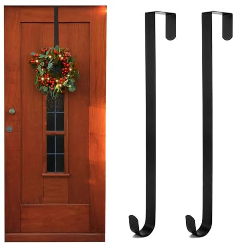SKJAXF 2 Pcs Wreath Hanger for Front Door, 12 Inches Metal Christmas Wreath Door Hanger 90s Christmas Decorations for Christmas Home Office Wall Wedding Wreaths or Decorations (Black)