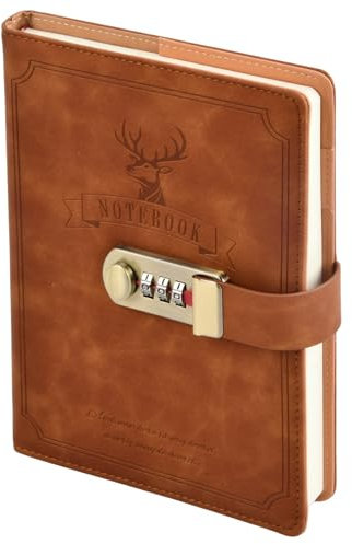 Gudalea Journal with Lock, 256 Pages Password Notebook for Men and Women, PU Leather Journal, Leather Hardcover, for Travel, Organize, Note Take, Plans (Brown)