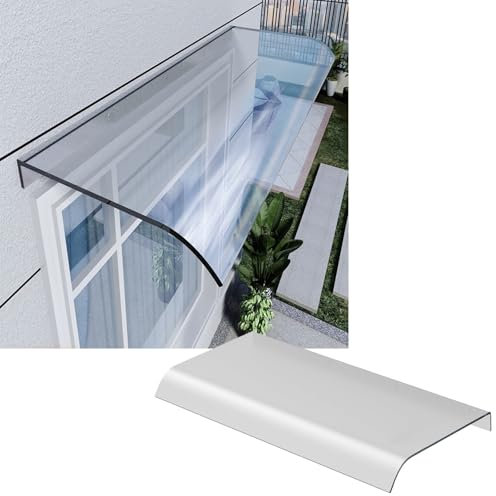Rovss Marquise de Porte d'entrée pour Garage Terrasse Extérieure Protection Contre La Pluie et UV Auvent de Porte Transparent Toit Abri 40-500cm Diverses Tailles au Choix(W40xL90cm)
