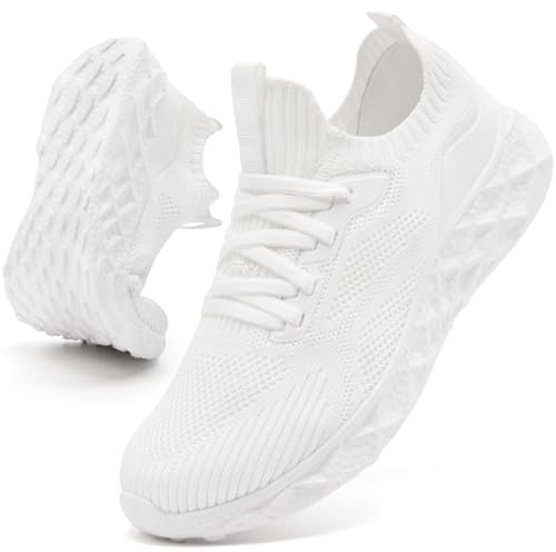 MGNLRTI Schuhe Damen Slip On Sneakers Sportschuhe Turnschuhe Sommerschuhe Tennisschuhe Leichtgewichts Freizeit Running Joggingschuhe Laufschuhe Weiß Größe 37 EU