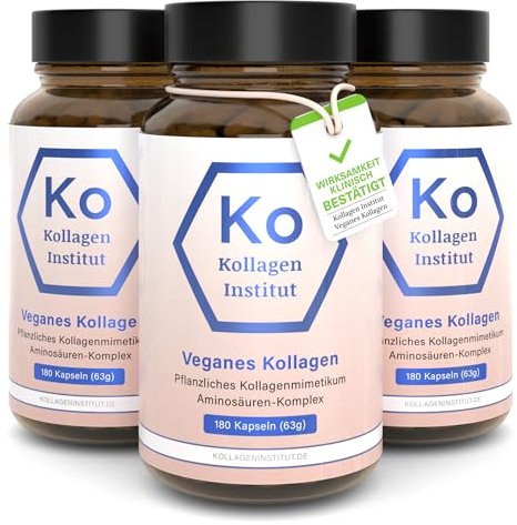 Kollagen Institut Vegan Kollagen Kapseln [3er Pack] - Aminosäuren Komplex Hochdosiert – Veganes Collagen Pulver Alternative – für Haare Haut Nägel Beauty Arthrose Gelenke Knochen – Geschmacksneutral
