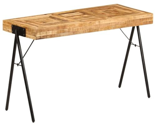 vidaXL-Solid Mango Wood Writing Table with Steel Legs | Rectangular Office Desk | Durable Workstation with Industrial Charm | Desktop for Computers and Books | Antique Vintage Look