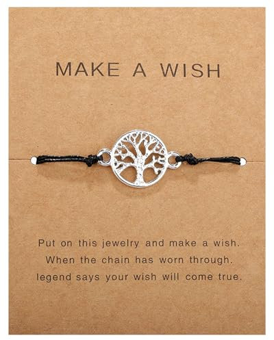 LEEQBCR Bracelet Arbre de Vie avec Carte pour Femme Fille Bracelet à Pendentif Arbre de Vie Bracelet d Arbre Ajustable Bracelet avec Bande Textile Noir Cadeau pour Amitié, Remerciement, Souhait