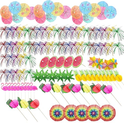 130 Pcs Cocktail Umbrellas Cocktail Party Decorations Bamboo Sticks Colourful Paper Drinks Umbrellas Cocktail Accessories for Drinks Hawaiian Party Decorations Beach Bar Accessories