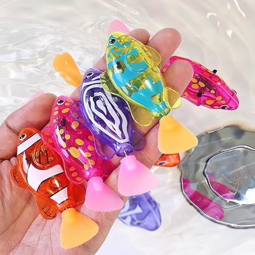 DAJASD 4 Stück Robo Fish, Robo Fische für Kinder, Elektrische Fische mit Leuchtende, Fisch Badewanne Spielzeug Elektrisch, Schwimmende Fische Spielzeug, Roboter Fisch Badewanne für Kinder Haustiere