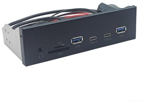 Zoegneer Frontpanel Erweiterung USB 3.2 Gen1 Frontpanel 5,25 Zoll Bay Konverter mit 5Gbps USB-A Type-C Audio Ports SD/TF Kartenleser für PC Gehäuse Schwarz ABS