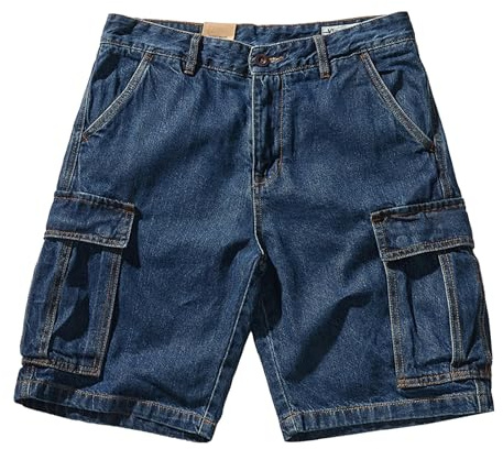 Short en Jean Homme Large, Short Cargo Homme Jean, Été Casual Pantalon en Jean Slim À Fermeture Éclair Et Élastique avec Poches Bermuda Short Lâche Pantalon Court Chic Mode Confortable