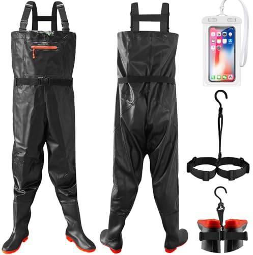 Eiito Vadeadores para Hombre y Mujer, Pantalones de Pesca Impermeables con Botas, Pantalones de vadeo con Correa Ajustable, Transpirables e Impermeables para Obras, Pesca, Granjas (44)