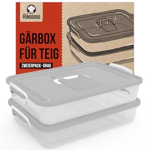 Chef Pomodoro Pizza Dough Proofing Box, 35.6 x 27.9 cm (Grey, 2-Pack) | Fits 4-6 Dough Balls, with Lid & Carry Handle for Pizza and Bread Prep