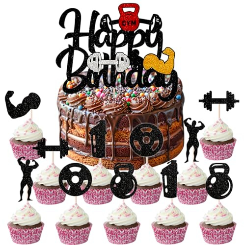 SANYUANHE 25 Stück Fitness Torten Dekoration，Hanteln Cake Topper，Gewichtheben Kuchen Deko，Muskeln Party Dekoration，für für Sport Themen Männer Geburtstag Deko
