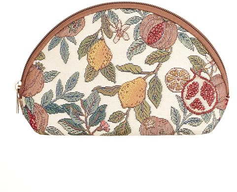 Signare Tapestry Cosmetic Bag Makeup Bag for Women with Floral Design (Pomegranate and Lemon, COSM-POMEGRA)