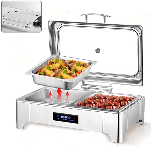 Aocay Chafing Dish Buffet Elettrico 9L, Temperatura Regolabile(B,1/2 Pan) | Scaldavivande Elettrico Professionale per Buffet in Acciaio Inox per Buffet, Ristoranti, Hotel