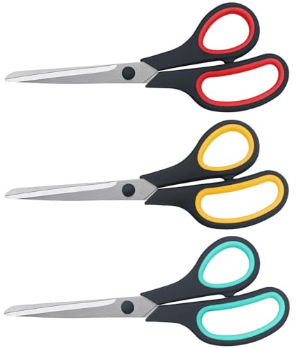 LONGKEY 8.5 Scissors 3-Pack, Ultra Sharp Stainless Steel, Black