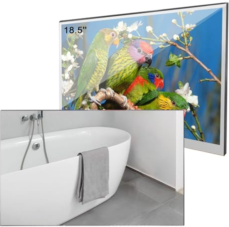 Soulaca Téléviseur LED Miroir Intelligent 18,5 Pouces pour Salle de Bain, 1080p, étanche, Wi-FI et Bluetooth, Haut-Parleur intégré, système Android 14.0, M185, Modèle 2026