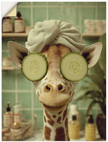 ARTLAND Badezimmer Bilder Wandtattoo selbstklebende Vinylfolie 45x60 cm Deko Modern lustige Tiere Giraffe Gesichtsmaske Spa Entspannung U6AU