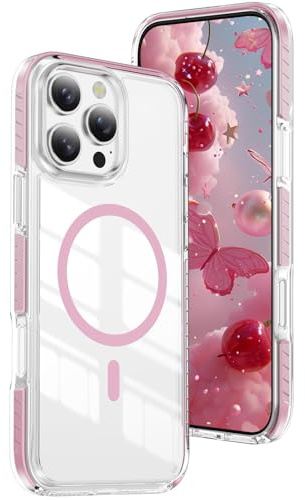 IMEIKONST Custodia Trasparente per iPhone 16 Pro Max (6,9), [Compatibile con MagSafe] Magnetica Sottile Anticaduta Anti-ingiallimento Protezione Militare Cover per iPhone 16 Pro Max. Rosa CHTM