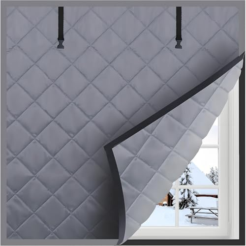 Thermovorhang Kalteschutz - Wärmeschutzvorhang Fenster für Winter Thermo Vorhang Gegen Kälte aus Oxford-Stoff und Baumwolle Fensterisolierungs-Set Schallschutz Winddicht(Gray,32x47/80x120cm)