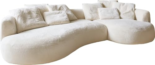 DELIFE Big-Sofa Edina Plüsch Creme-Weiß 330x170 cm
